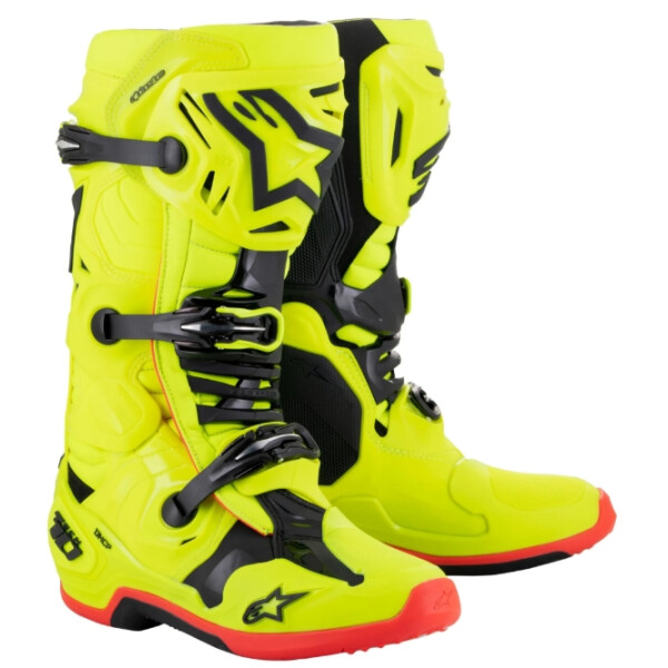 Alpinestars TECH 10 Schwarz, Gelb, fluoreszierend, Fluorescent Red
