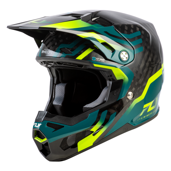 FLY RACING Formula S Carbon Byte Helm - Schwarz Carbon/Teal/Lime