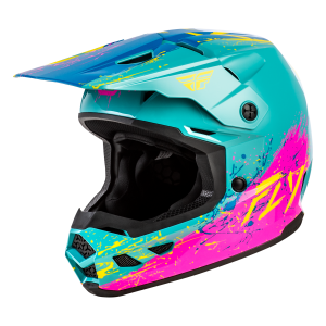 FLY RACING Kinetic Drip Jugend Helm - Turquoise/Rosa/Gelb