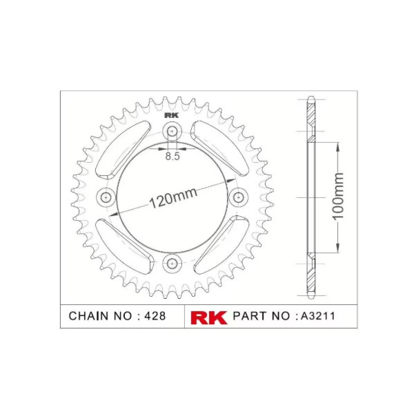 RK Kettenrad "A3211" 428 Teilung - Yamaha YZ85 2002- Aluminium hart anodisiert