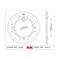RK Kettenrad "A3211" 428 Teilung - Yamaha YZ85 2002- Aluminium hart anodisiert