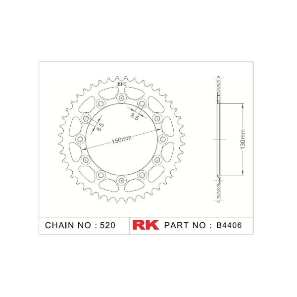 RK Kettenrad "4406" 520 Teilung - Yamaha YZ125-YZF450 Stahl