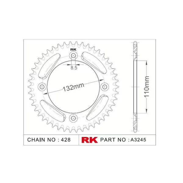 RK Kettenrad "A3245" 428 Teilung - MC85/TC85/SX85 Stahl