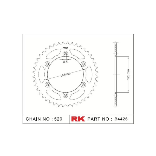 RK Kettenrad "4426" 520 Teilung - RMZ250/RMZ450 Stahl