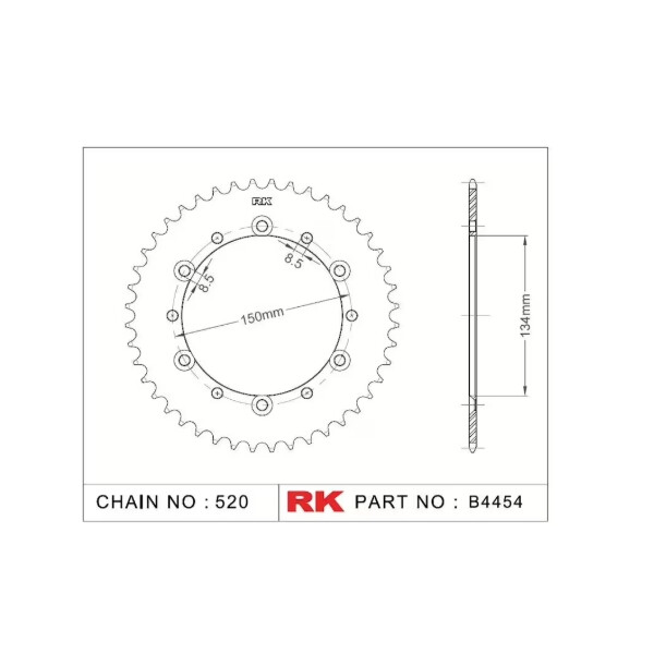 RK Kettenrad "4454" 520 Teilung Kawasaki KXF Stahl