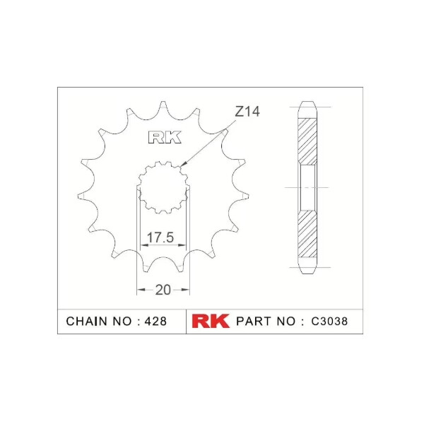 RK Antriebsritzel "3038" 428 Teilung Stahl Yamaha YZ85 2002-