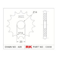 RK Antriebsritzel "3038" 428 Teilung Stahl Yamaha YZ85 2002-