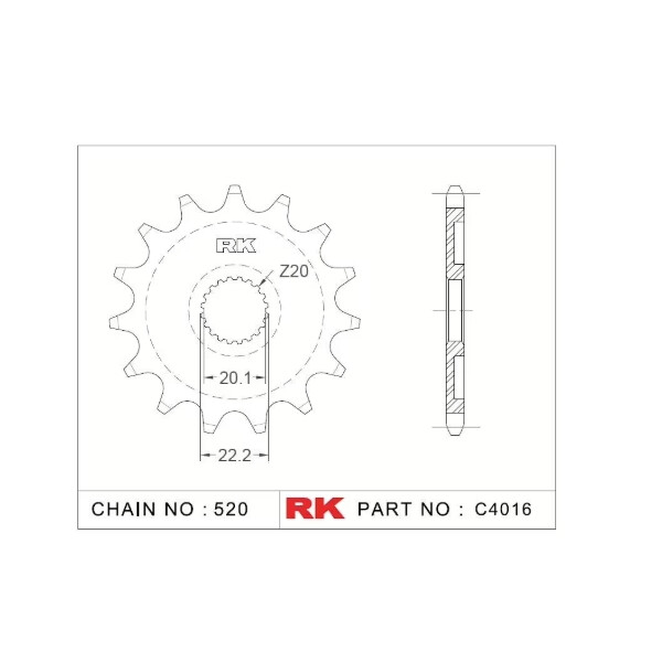 RK Antriebsritzel "4016" 520 Teilung Stahl selbstreinigend Yamaha YZ125/YZ250F